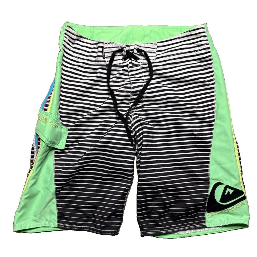 Vintage Y2K Quicksilver Neon Green Board Shorts Men's Size 29